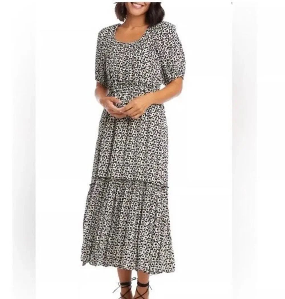 NWT Karen Kane black and white floral, print desert breeze, puff sleeve dress 2X